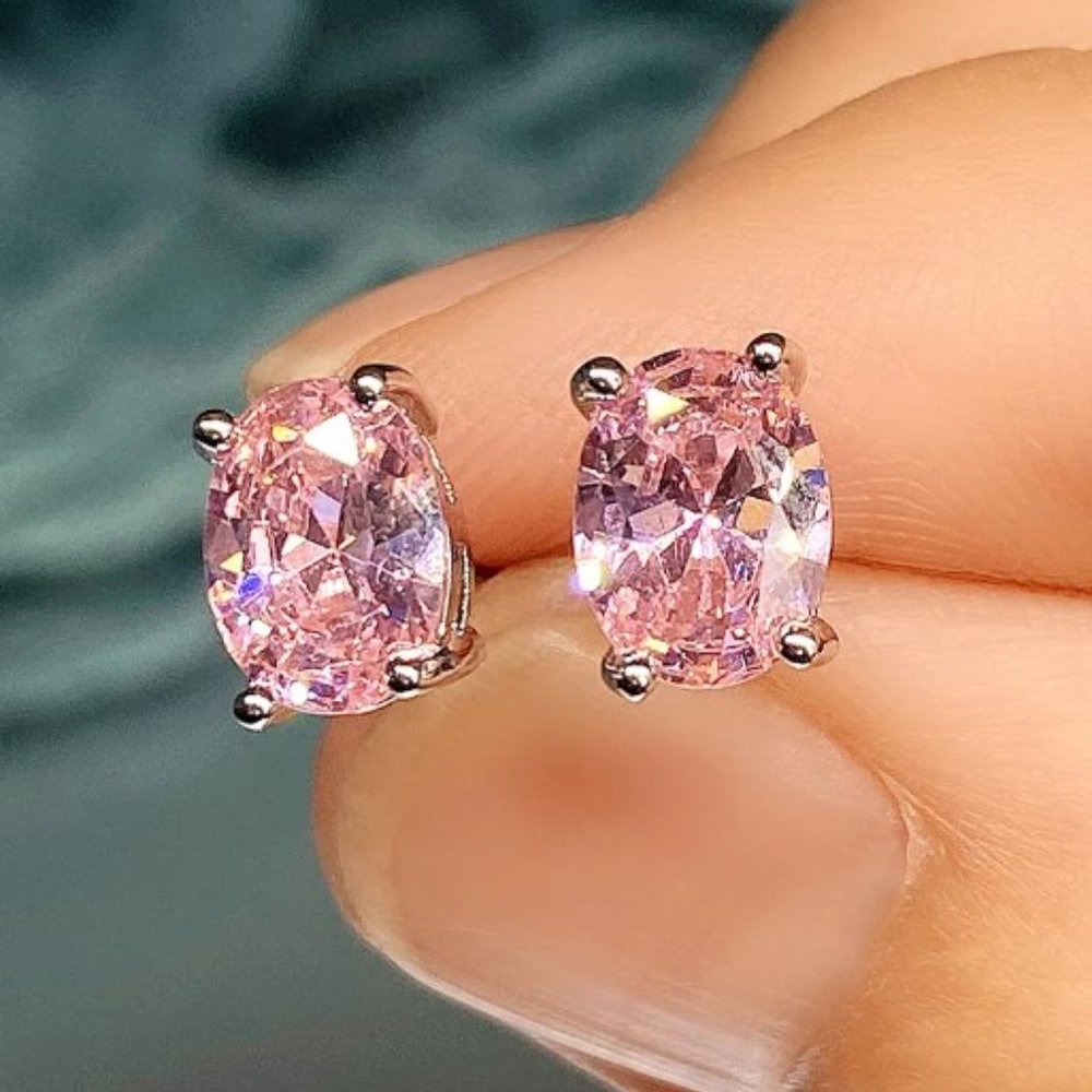 Pink Ice Oval Post Earrings - Picture 2 of 3